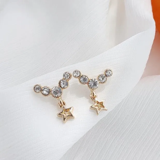 Dangle Crystal Rhinestone Star Invisible Clip On Earrings