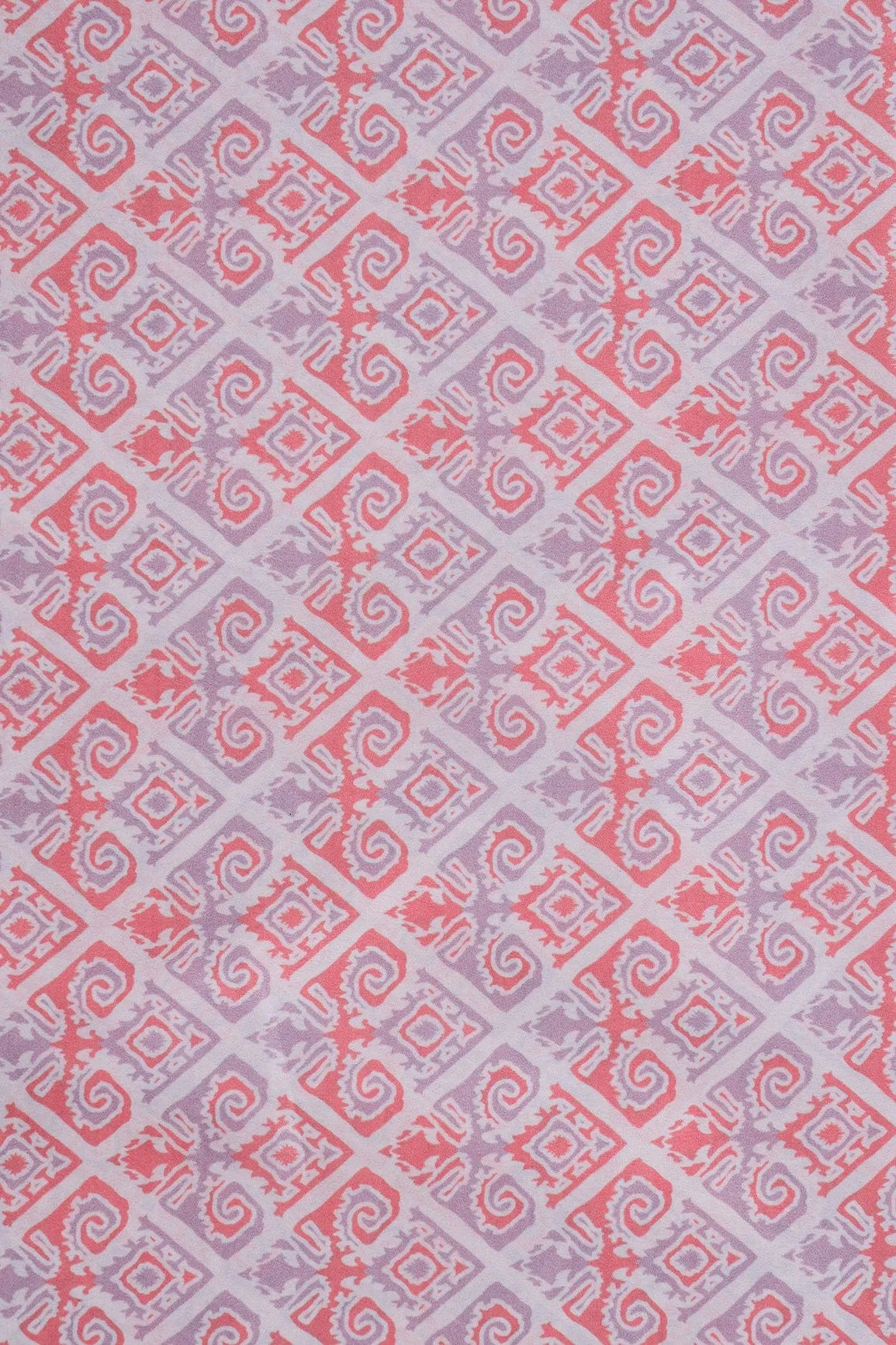 Dark Peach And Lavender Geometric Pattern Digital Print On French Crepe Fabric