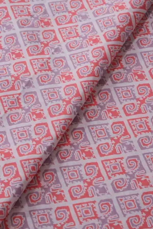 Dark Peach And Lavender Geometric Pattern Digital Print On French Crepe Fabric