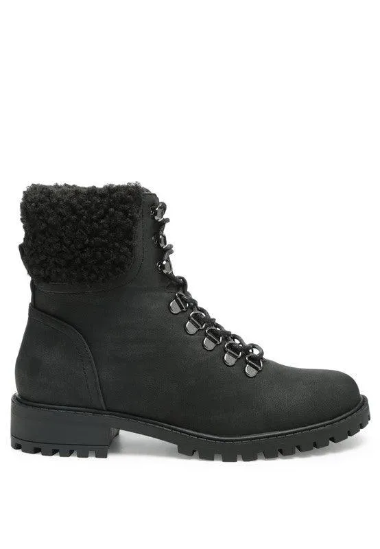Dolon Lace-Up Fur Collared Ankle Boot