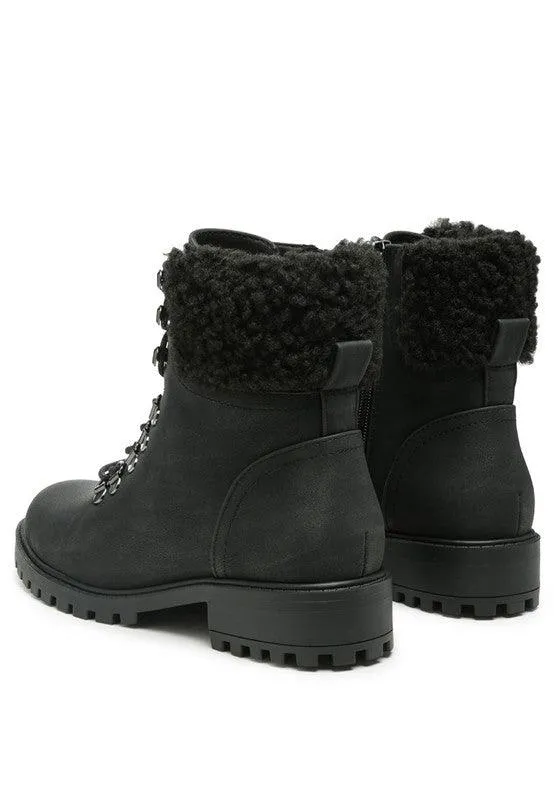 Dolon Lace-Up Fur Collared Ankle Boot