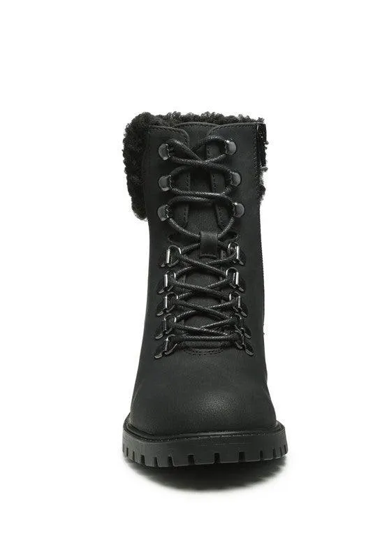 Dolon Lace-Up Fur Collared Ankle Boot