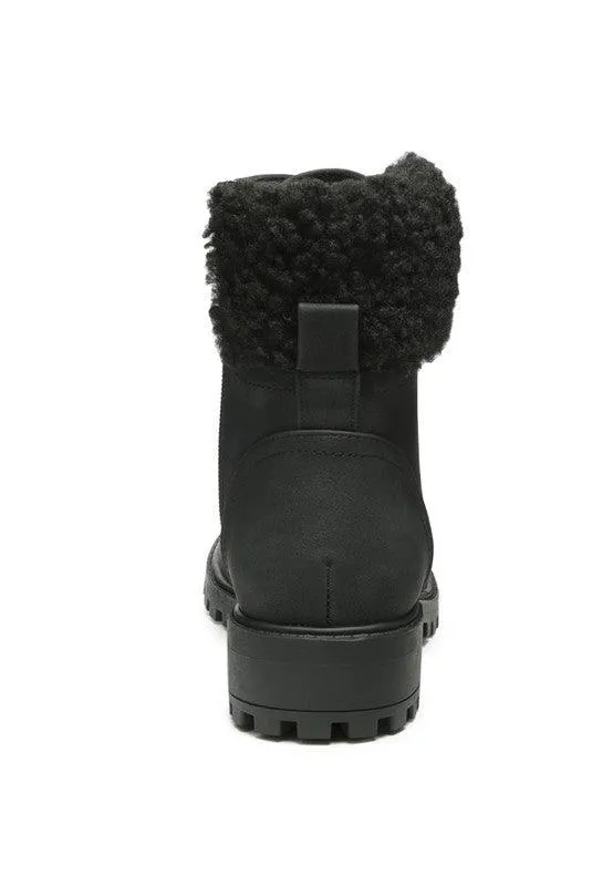 Dolon Lace-Up Fur Collared Ankle Boot