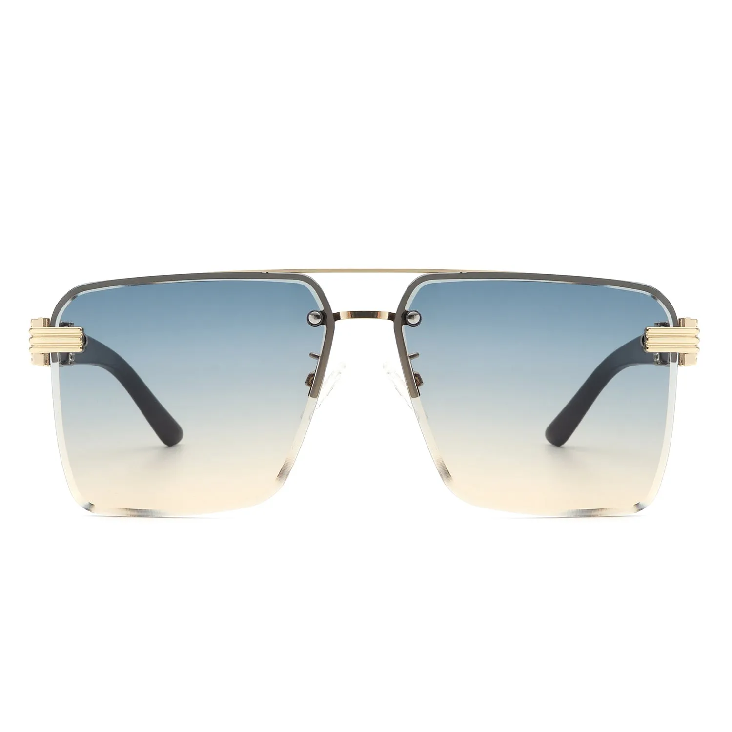 Elysian - Retro Square Rimless Brow-Bar Tinted Fashion Sunglasses