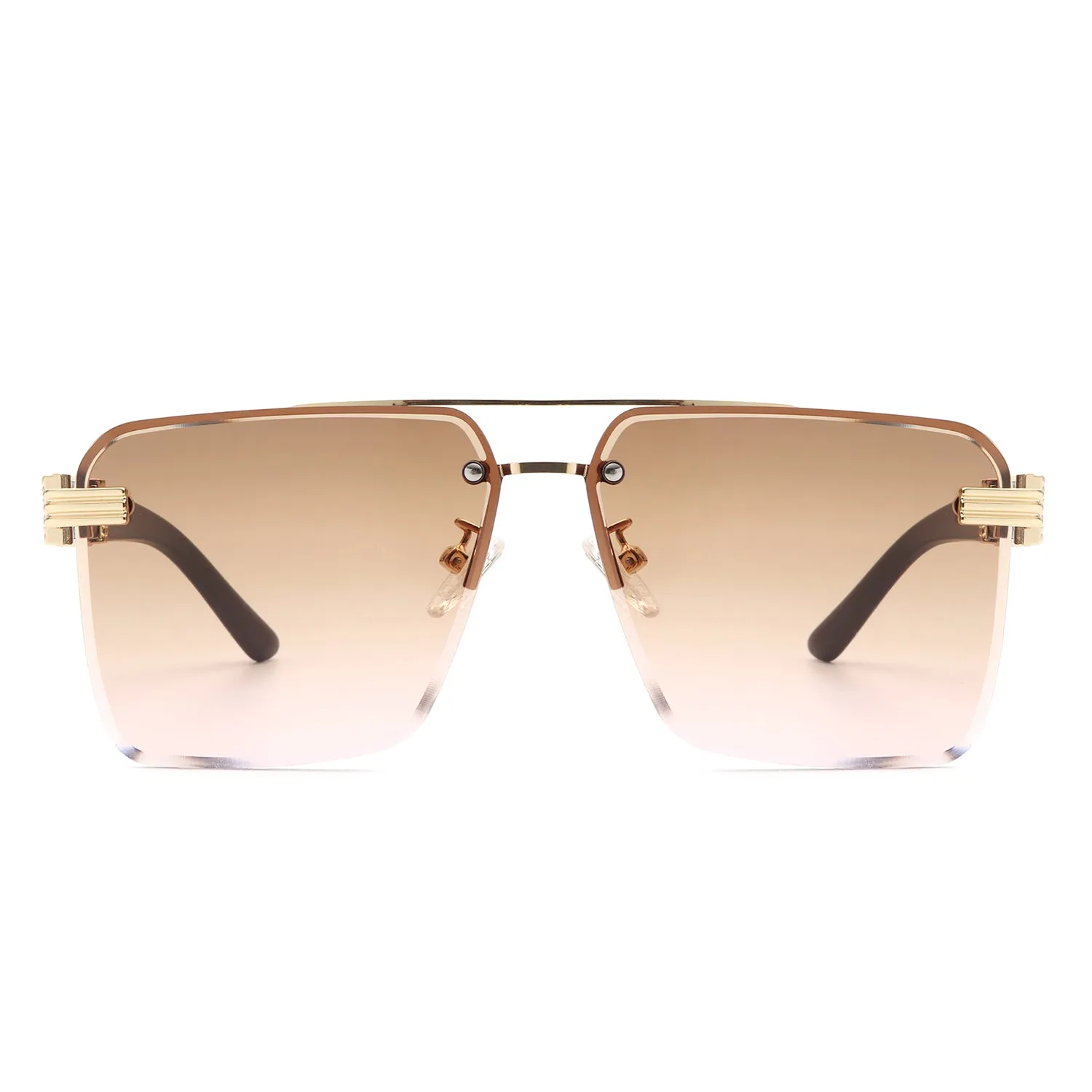 Elysian - Retro Square Rimless Brow-Bar Tinted Fashion Sunglasses