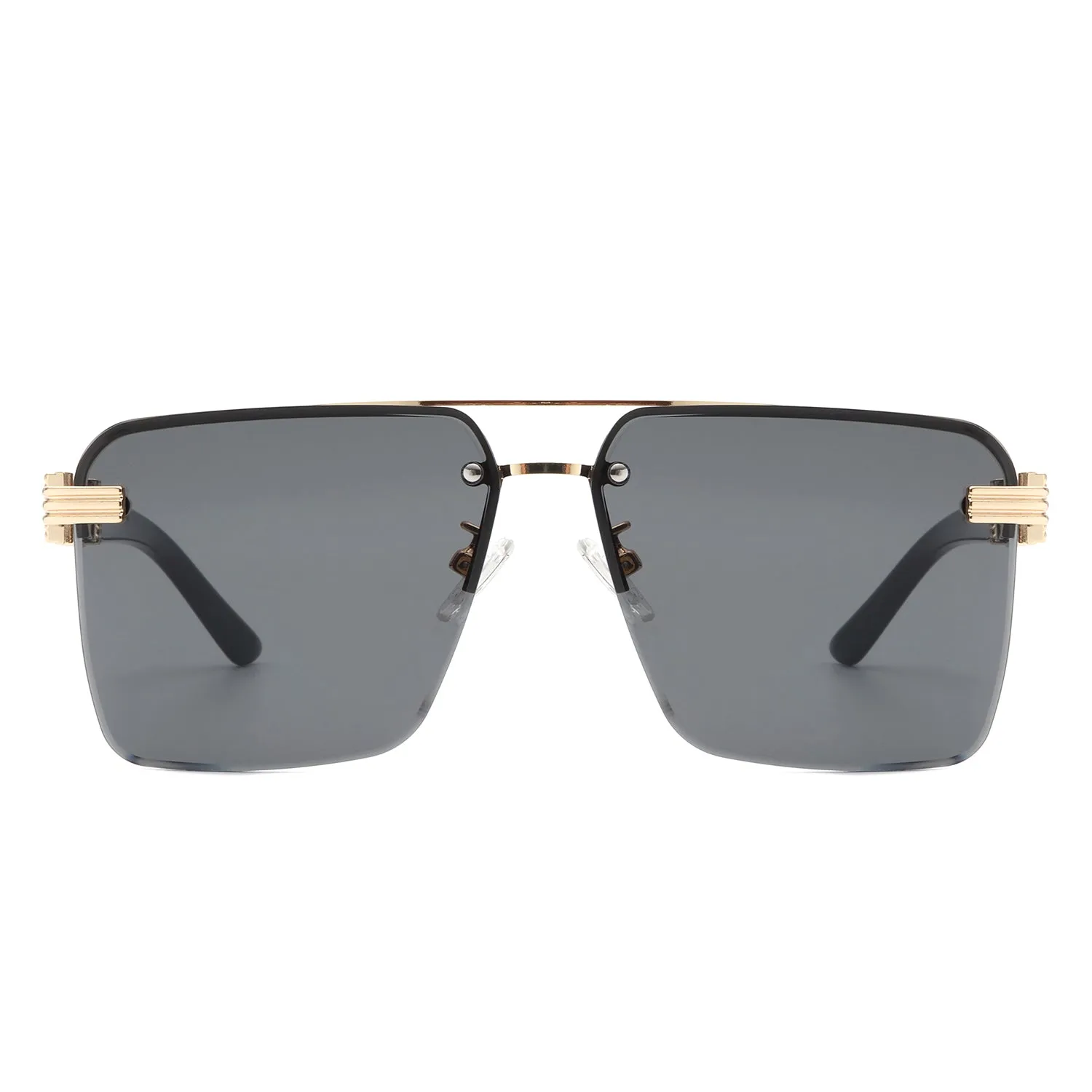 Elysian - Retro Square Rimless Brow-Bar Tinted Fashion Sunglasses