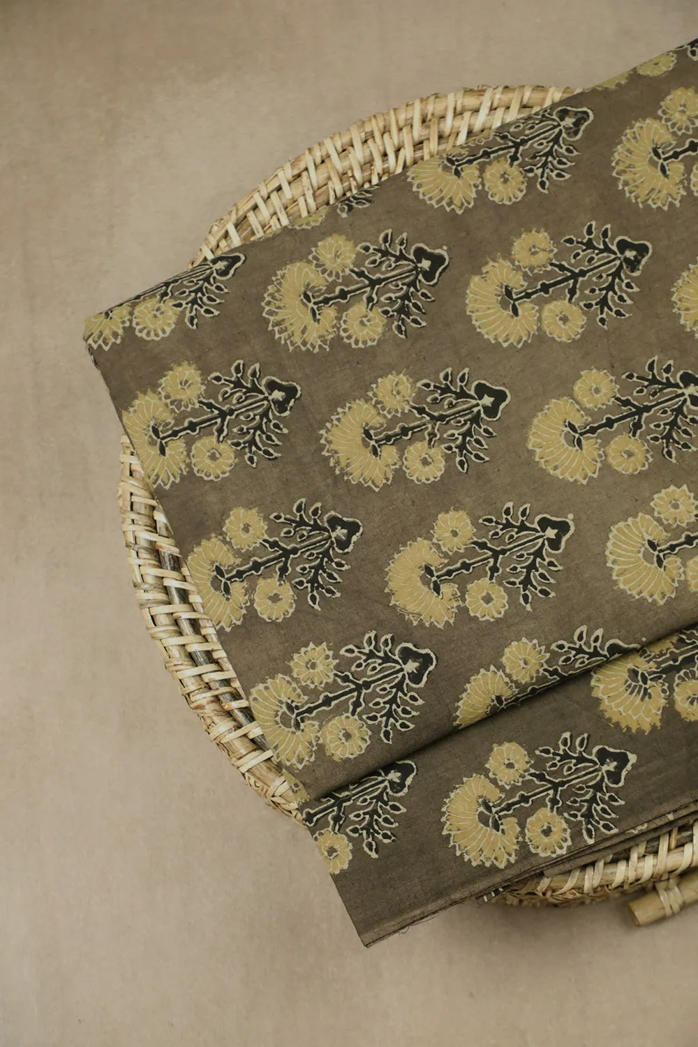 Floral on Brown Ajrak Cotton Fabric - 0.9m