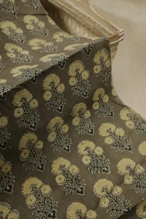 Floral on Brown Ajrak Cotton Fabric - 0.9m