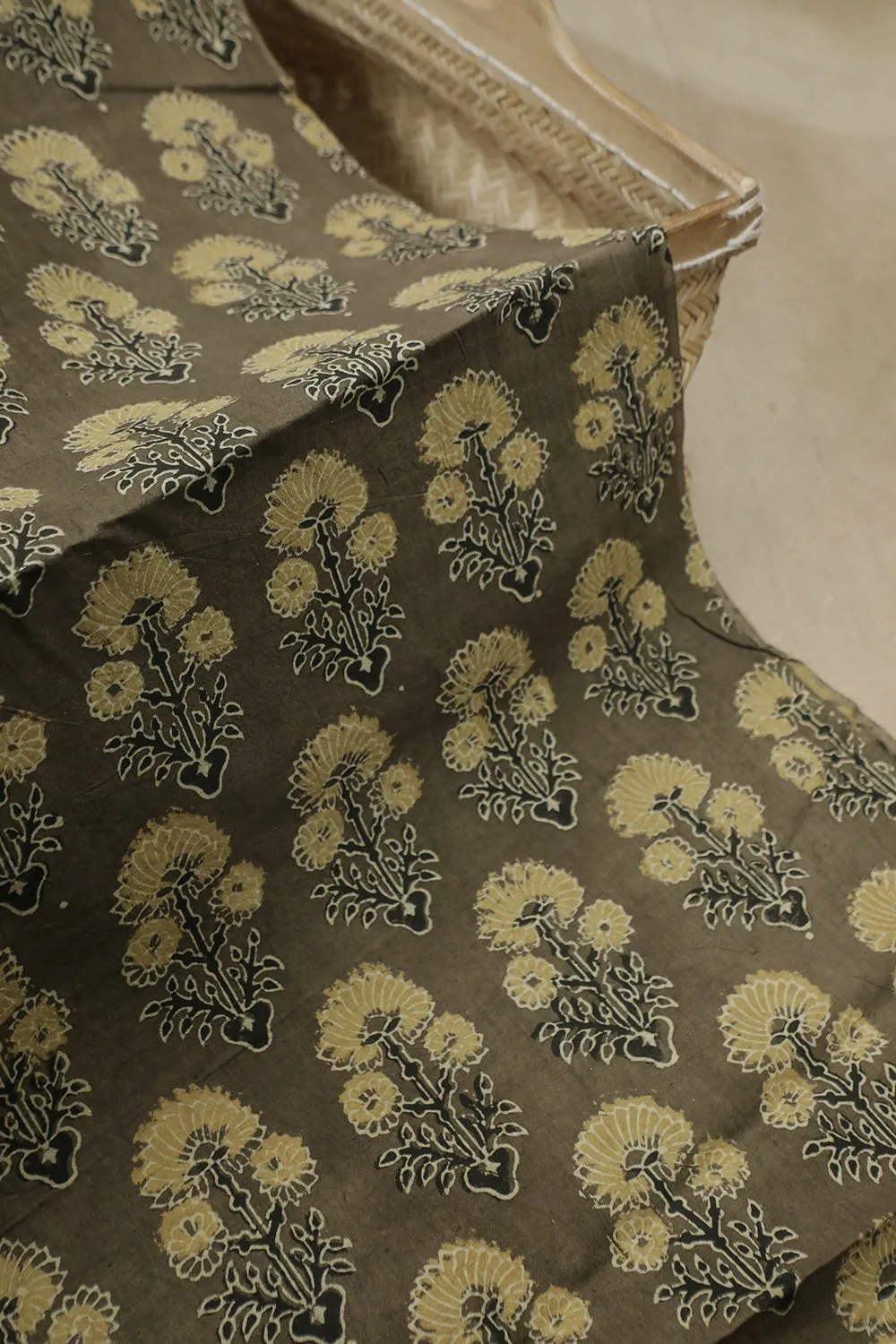Floral on Brown Ajrak Cotton Fabric - 0.9m