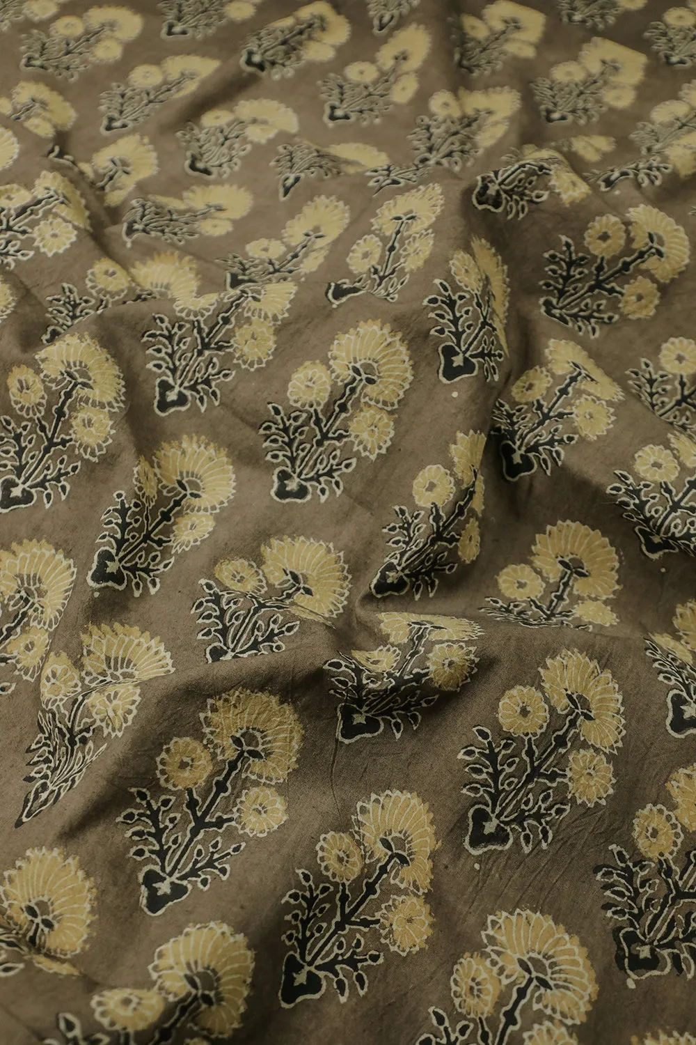 Floral on Brown Ajrak Cotton Fabric - 0.9m