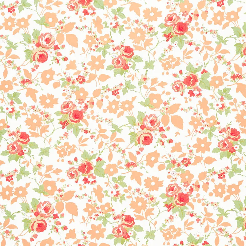 Fruit Cocktail - Summer Floral Ice Cream Tangerine Yardage