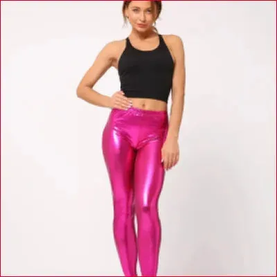 Fuchsia Disco Pants: Metallic Shiny Candy Leggings
