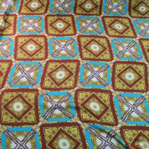 Geometric Square prints on Teal  Printed Silk Charmeuse Fabric