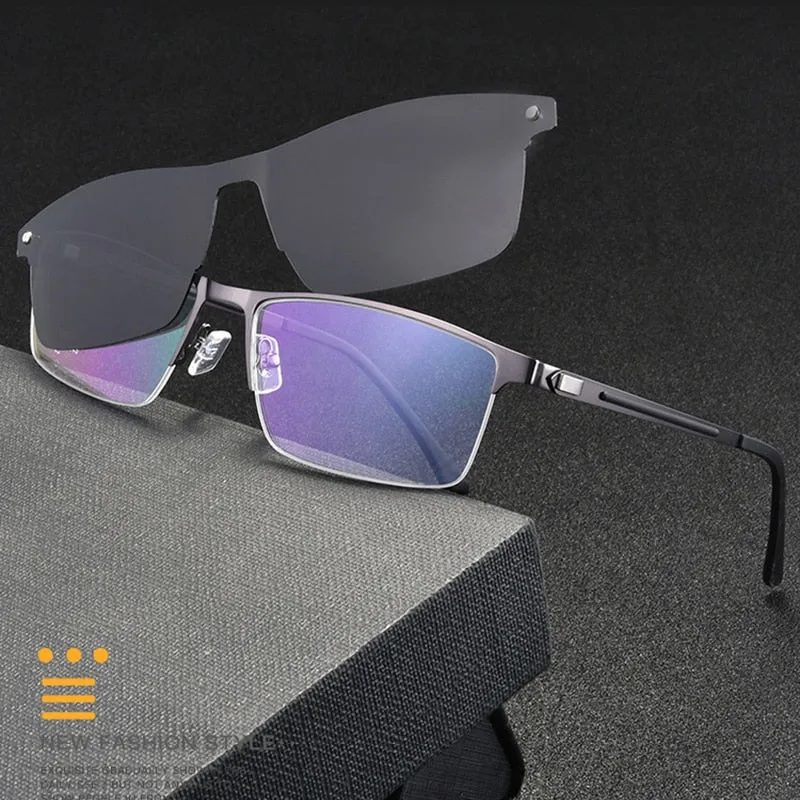 Gmei Unisex Eyeglasses Alloy Frame With Magnetic Clip On Sunglasses 94007