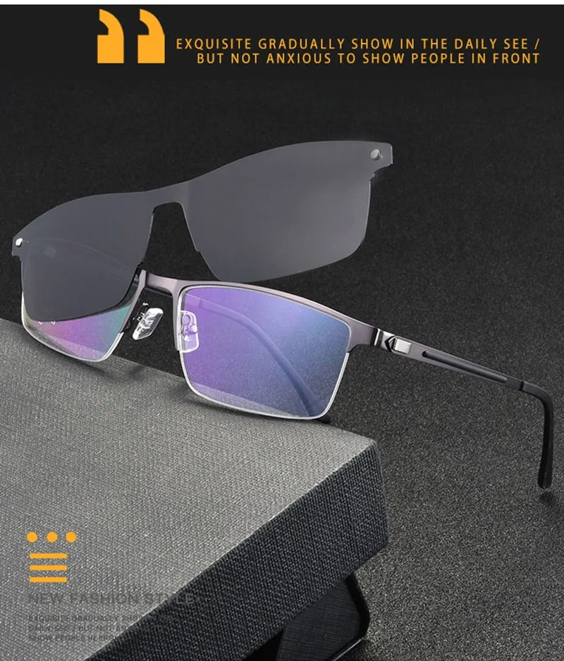 Gmei Unisex Eyeglasses Alloy Frame With Magnetic Clip On Sunglasses 94007