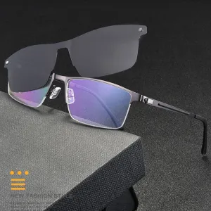 Gmei Unisex Eyeglasses Alloy Frame With Magnetic Clip On Sunglasses 94007