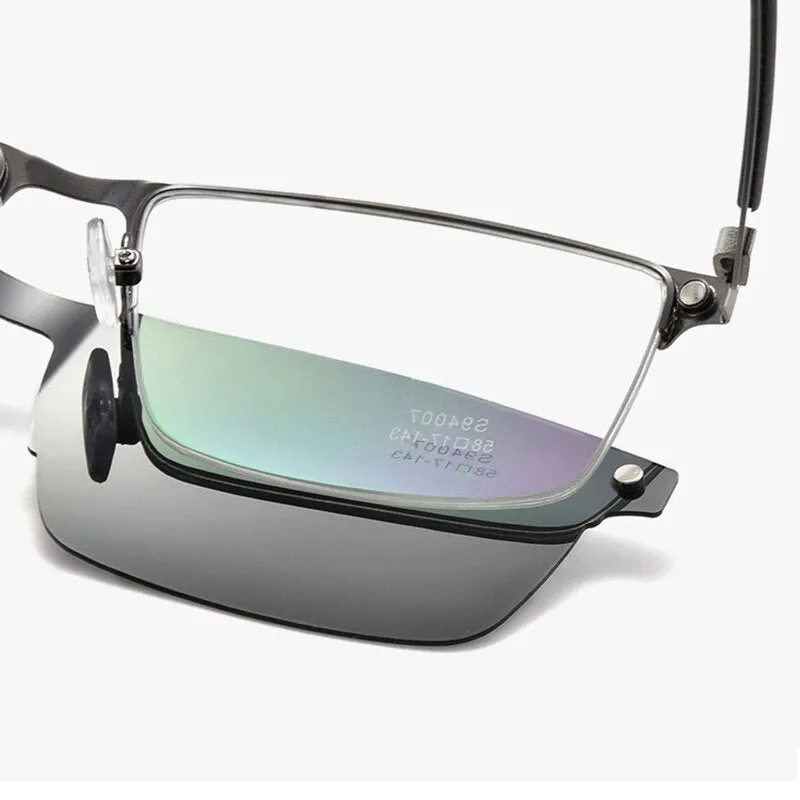 Gmei Unisex Eyeglasses Alloy Frame With Magnetic Clip On Sunglasses 94007