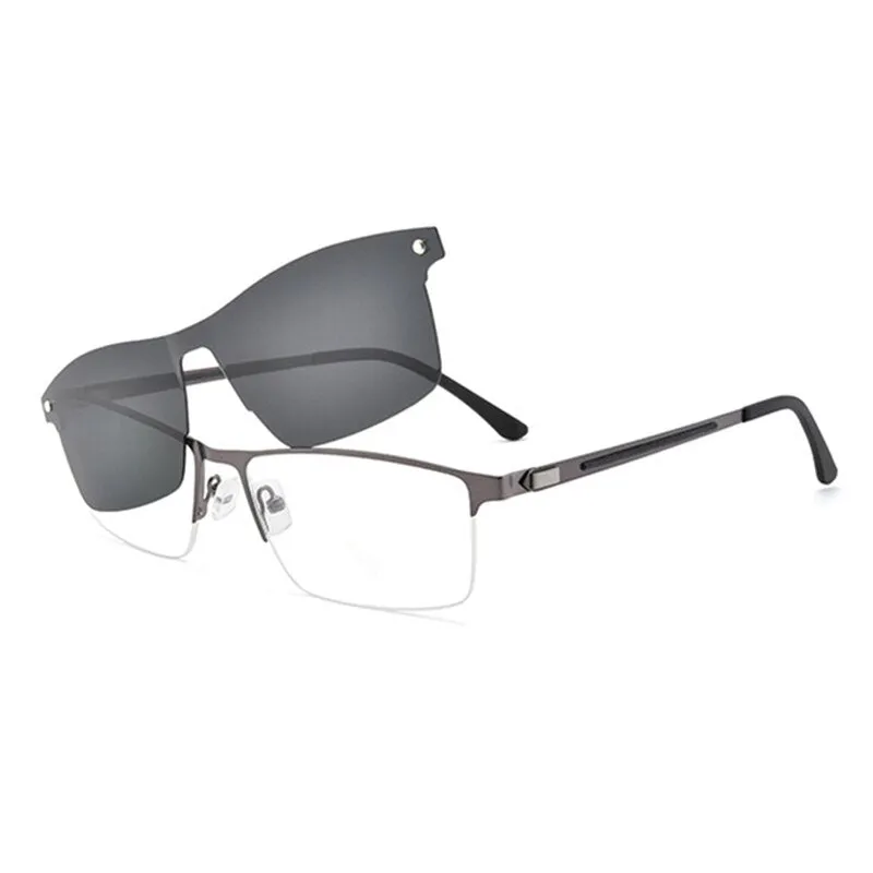 Gmei Unisex Eyeglasses Alloy Frame With Magnetic Clip On Sunglasses 94007