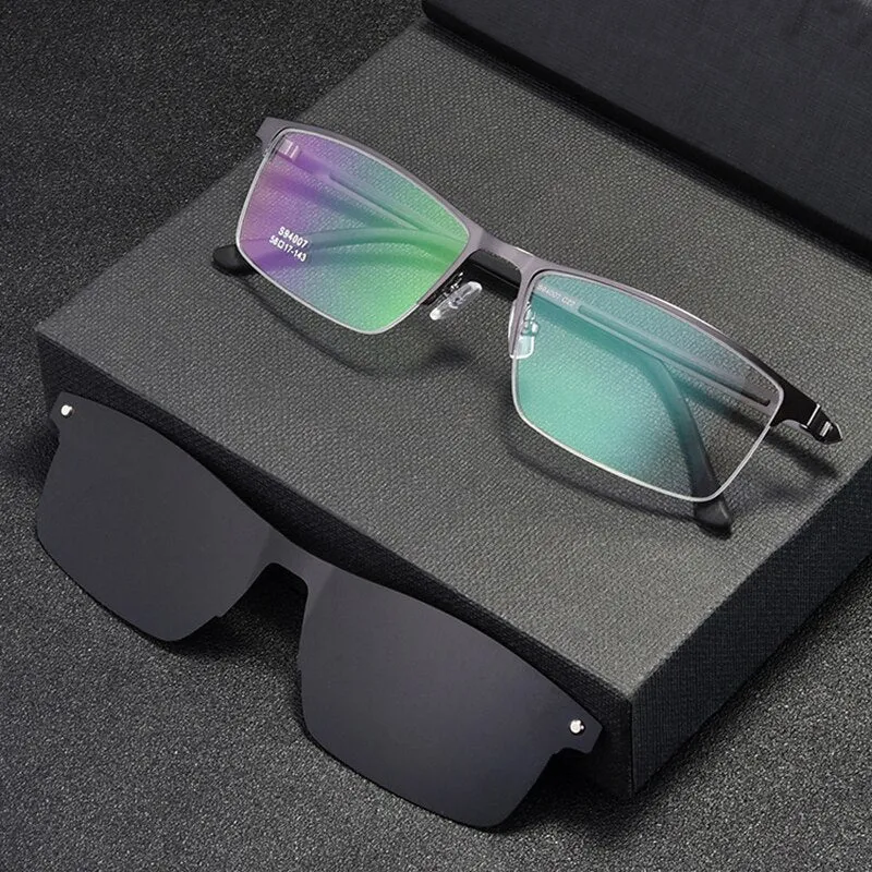 Gmei Unisex Eyeglasses Alloy Frame With Magnetic Clip On Sunglasses 94007