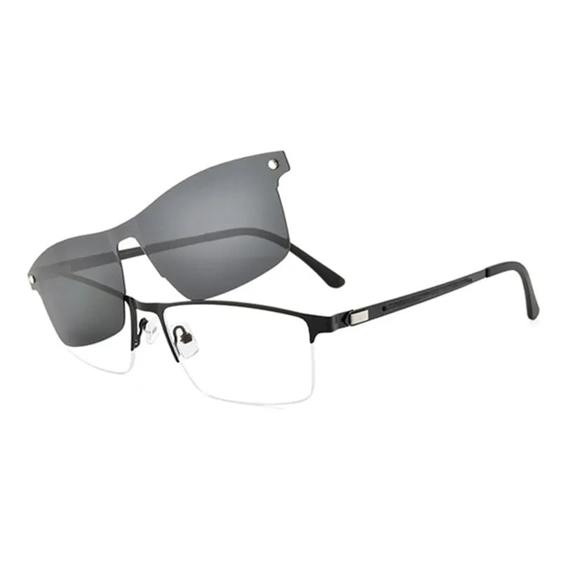 Gmei Unisex Eyeglasses Alloy Frame With Magnetic Clip On Sunglasses 94007