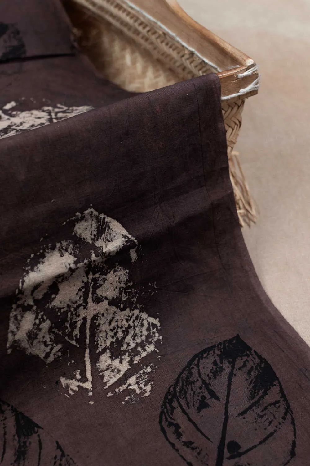 Leaves on Brown  Ajrak Cotton Fabric