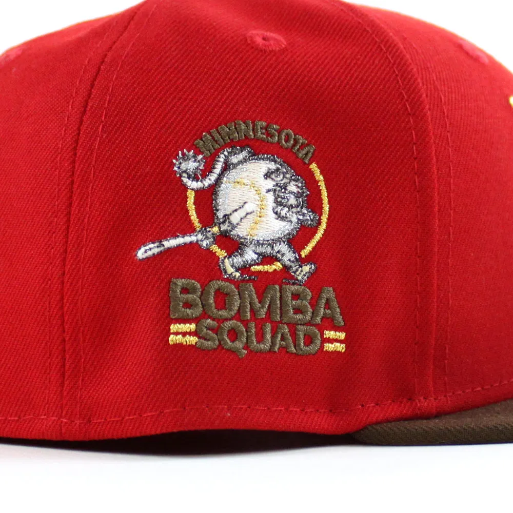 Los Twins Minnesota Twins Bomba Squad New Era 59Fifty Fitted Hat (Scarlet Red Walnut and Gray Under Brim)