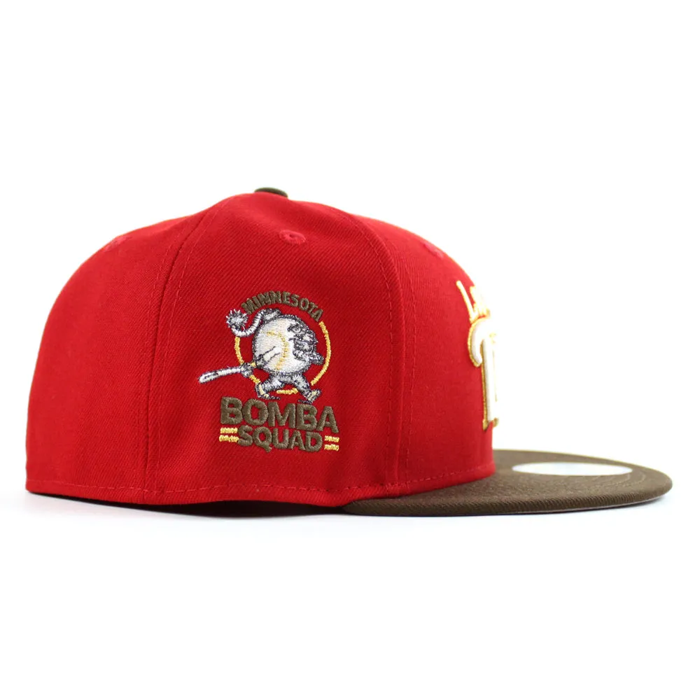 Los Twins Minnesota Twins Bomba Squad New Era 59Fifty Fitted Hat (Scarlet Red Walnut and Gray Under Brim)