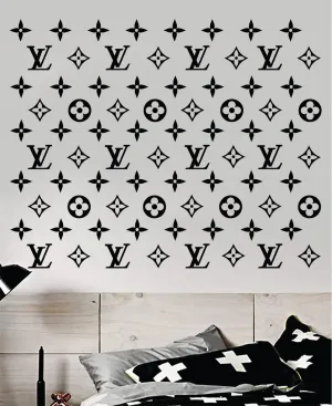 Louis Vuitton Logo Pattern Wall Decal Home Decor Bedroom Room Vinyl Sticker Art Quote Designer Brand Luxury Girls Cute Expensive LV