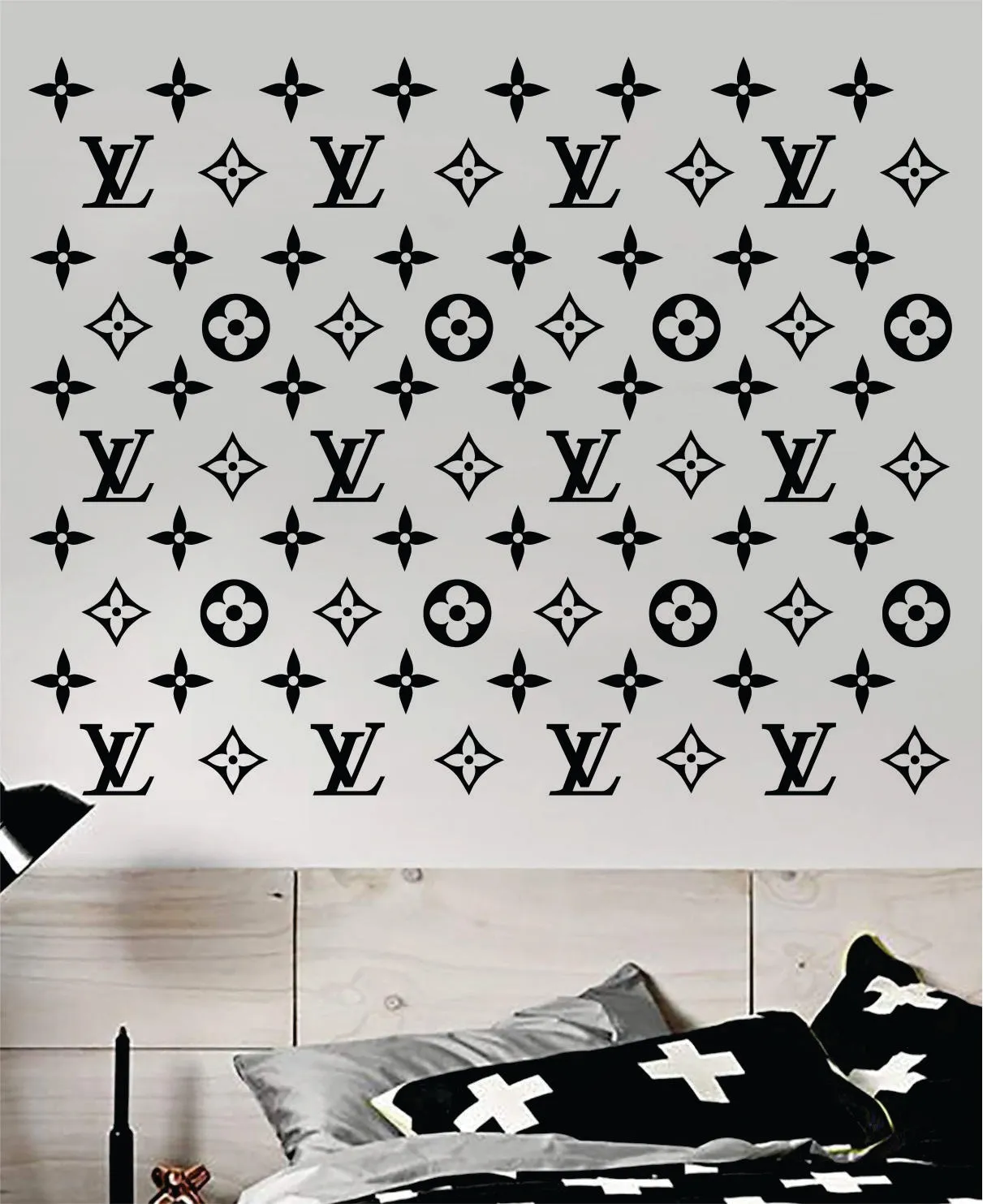 Louis Vuitton Logo Pattern Wall Decal Home Decor Bedroom Room Vinyl Sticker Art Quote Designer Brand Luxury Girls Cute Expensive LV