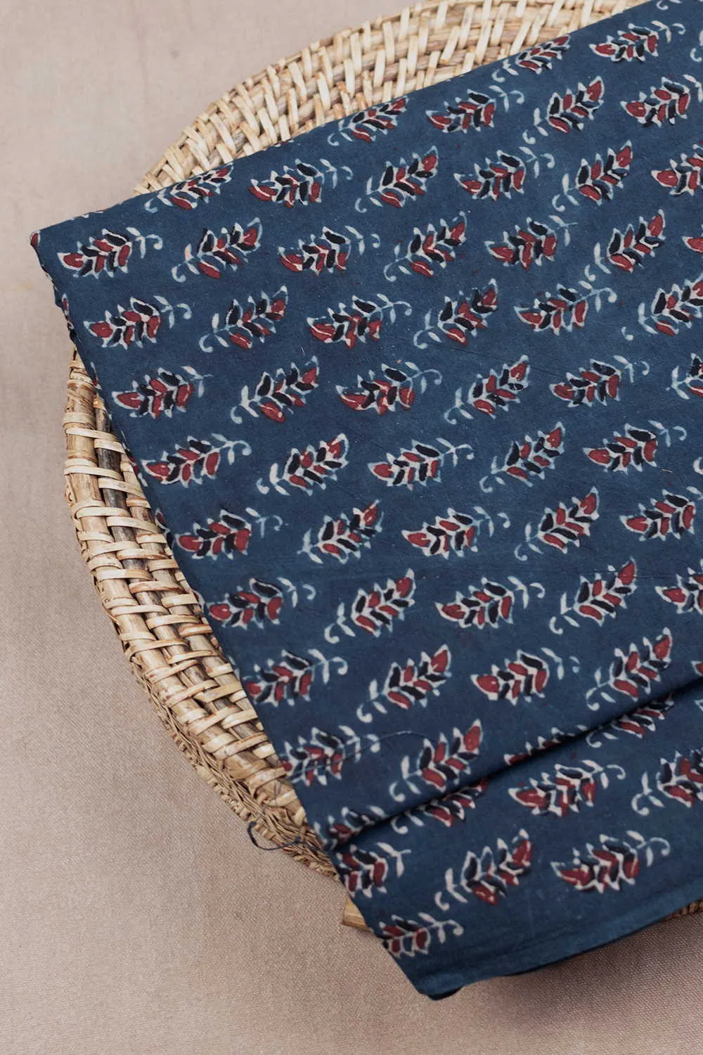 Maroon Florets on Indigo Ajrak Cotton Fabric