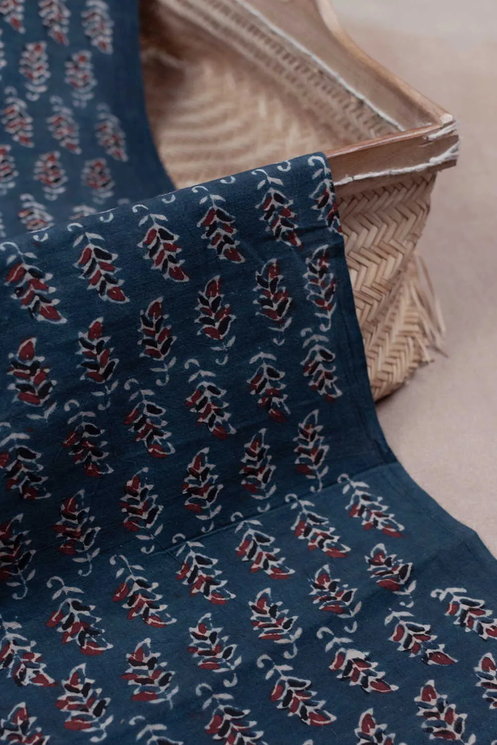 Maroon Florets on Indigo Ajrak Cotton Fabric