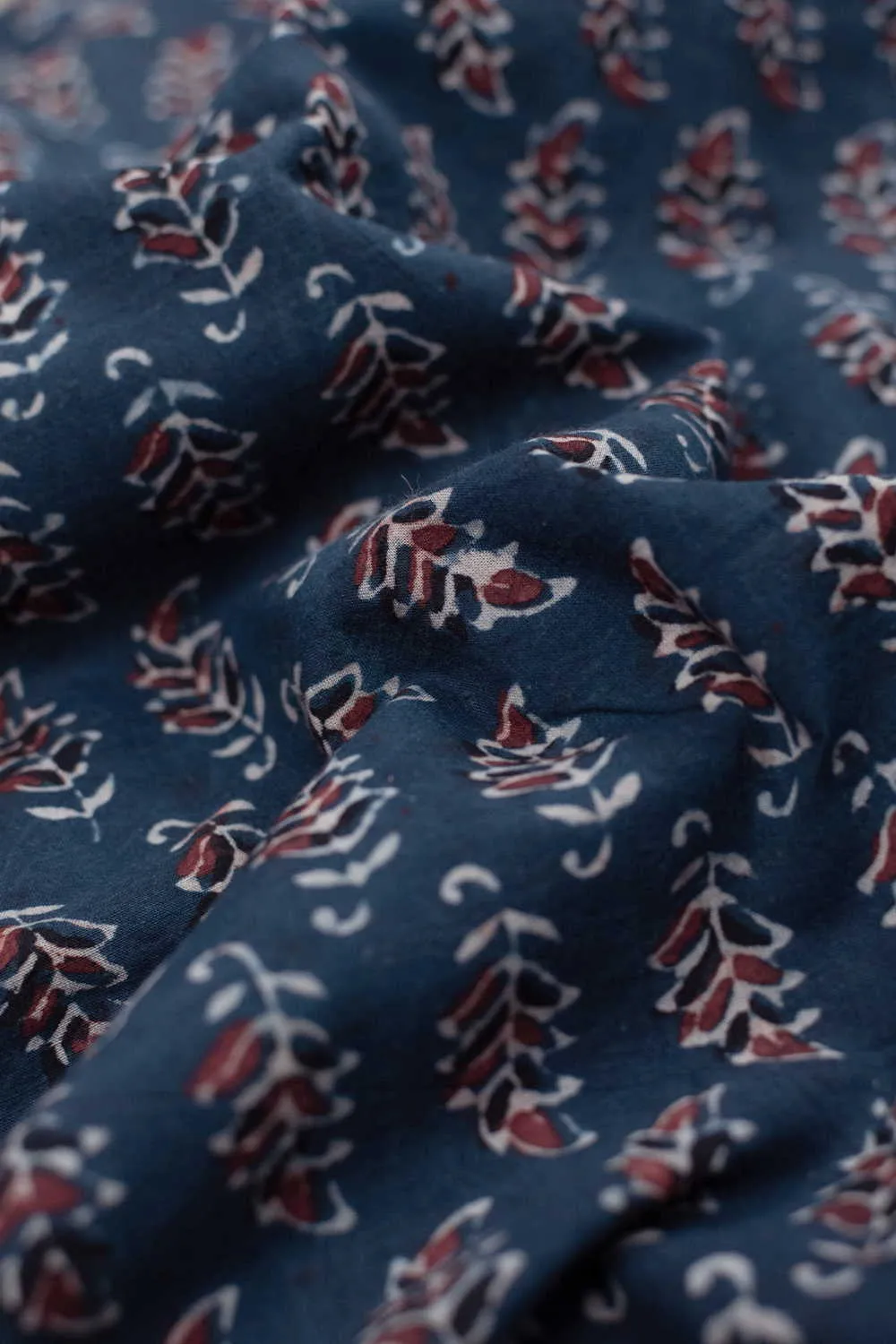 Maroon Florets on Indigo Ajrak Cotton Fabric
