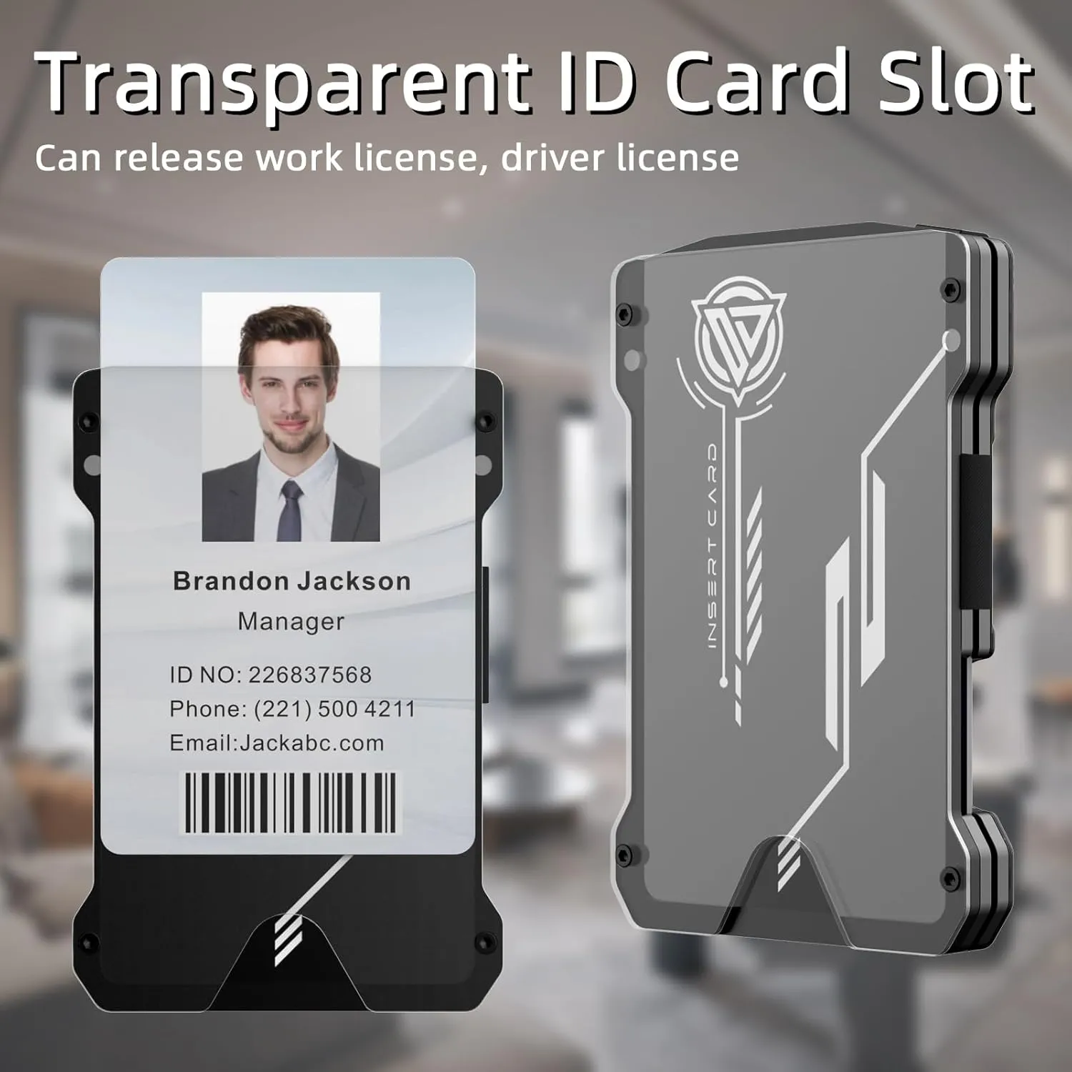 Minimalist Wallet for Men- Slim Aluminum Metal Money Clip Wallet with Clear ID Card Holder, Carbon Fiber Wallet, RFID Blocking,Holds up 15 Cards with Cash Clip,Ultra-Thin Tactical Wallet-Gradient Grey