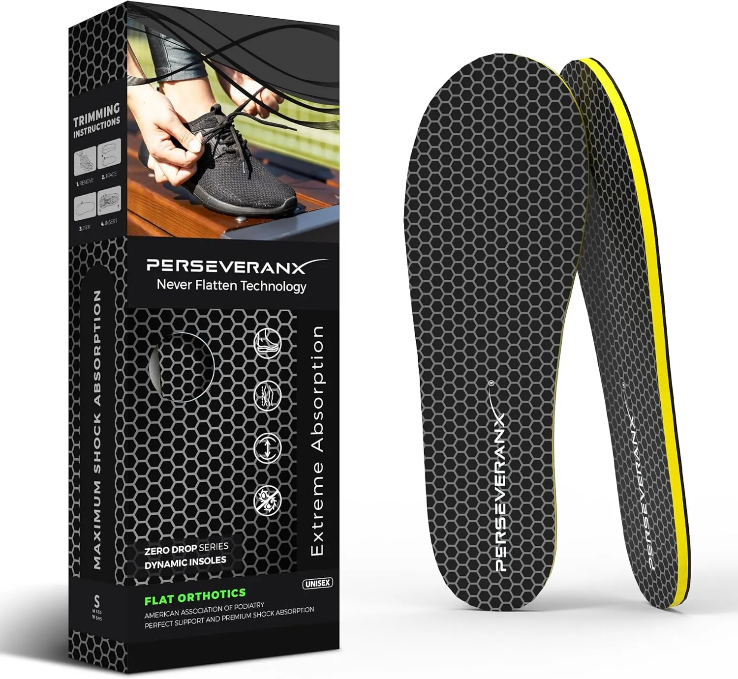 NASA Grade Flat Plantar Fasciitis Insoles - Extra Shock Absorption Inserts for Men & Women, Shoe Inserts for Construction, Delivery & Foot Comfort