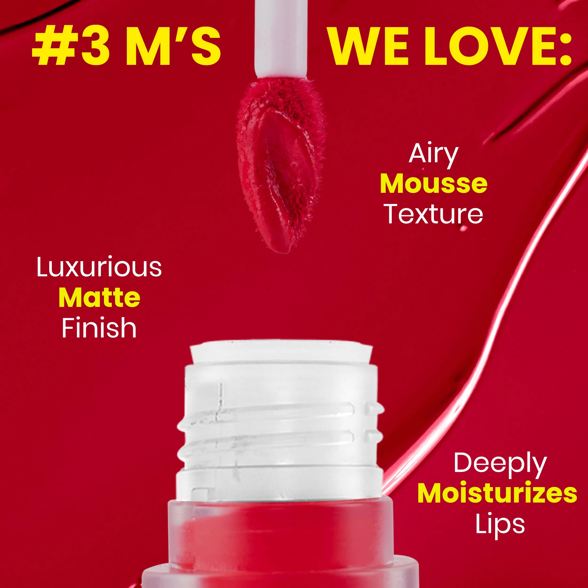 NY Bae Velvet Mousse Liquid Lipstick - Red Hot Rebel 01 (6.5ml) | Velvet Matte Finish | Transferproof | Smudgeproof | Ultra Light | Smooth | Moisturising Red Lipstick