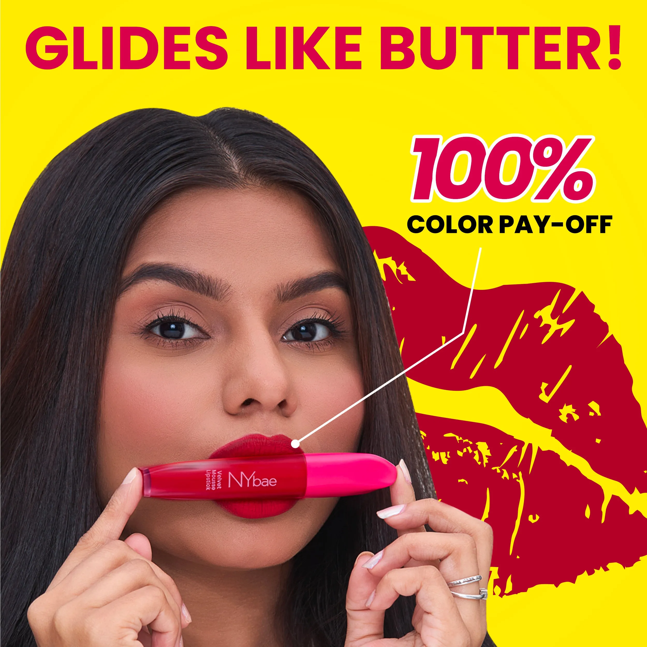 NY Bae Velvet Mousse Liquid Lipstick - Red Hot Rebel 01 (6.5ml) | Velvet Matte Finish | Transferproof | Smudgeproof | Ultra Light | Smooth | Moisturising Red Lipstick