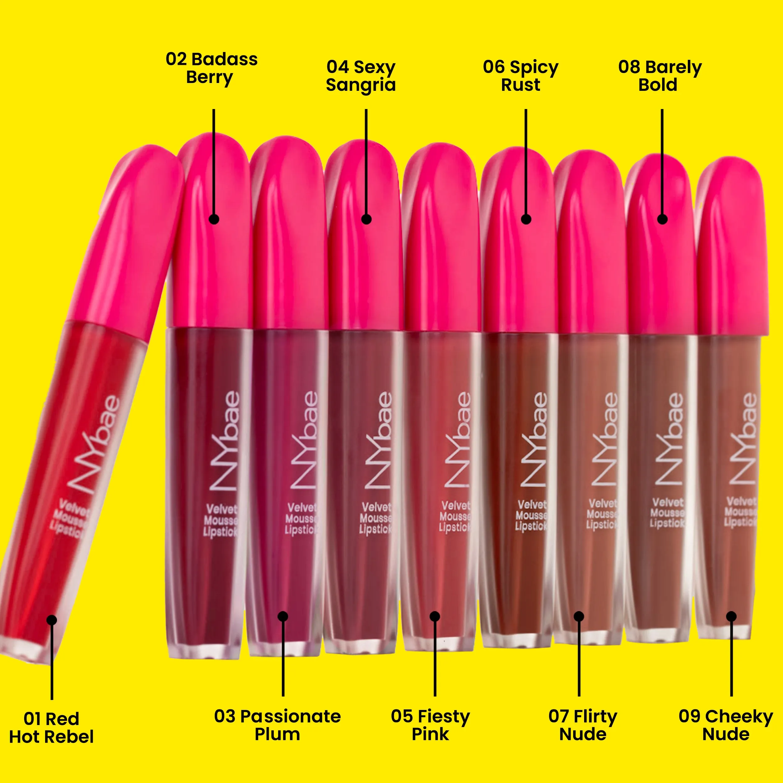 NY Bae Velvet Mousse Liquid Lipstick - Red Hot Rebel 01 (6.5ml) | Velvet Matte Finish | Transferproof | Smudgeproof | Ultra Light | Smooth | Moisturising Red Lipstick