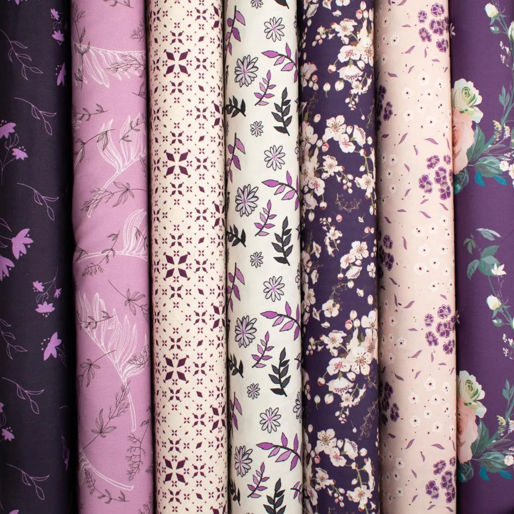 Old World Purple Collection #04 Purple Quadrilateral Geometric on Cream Cotton Prints