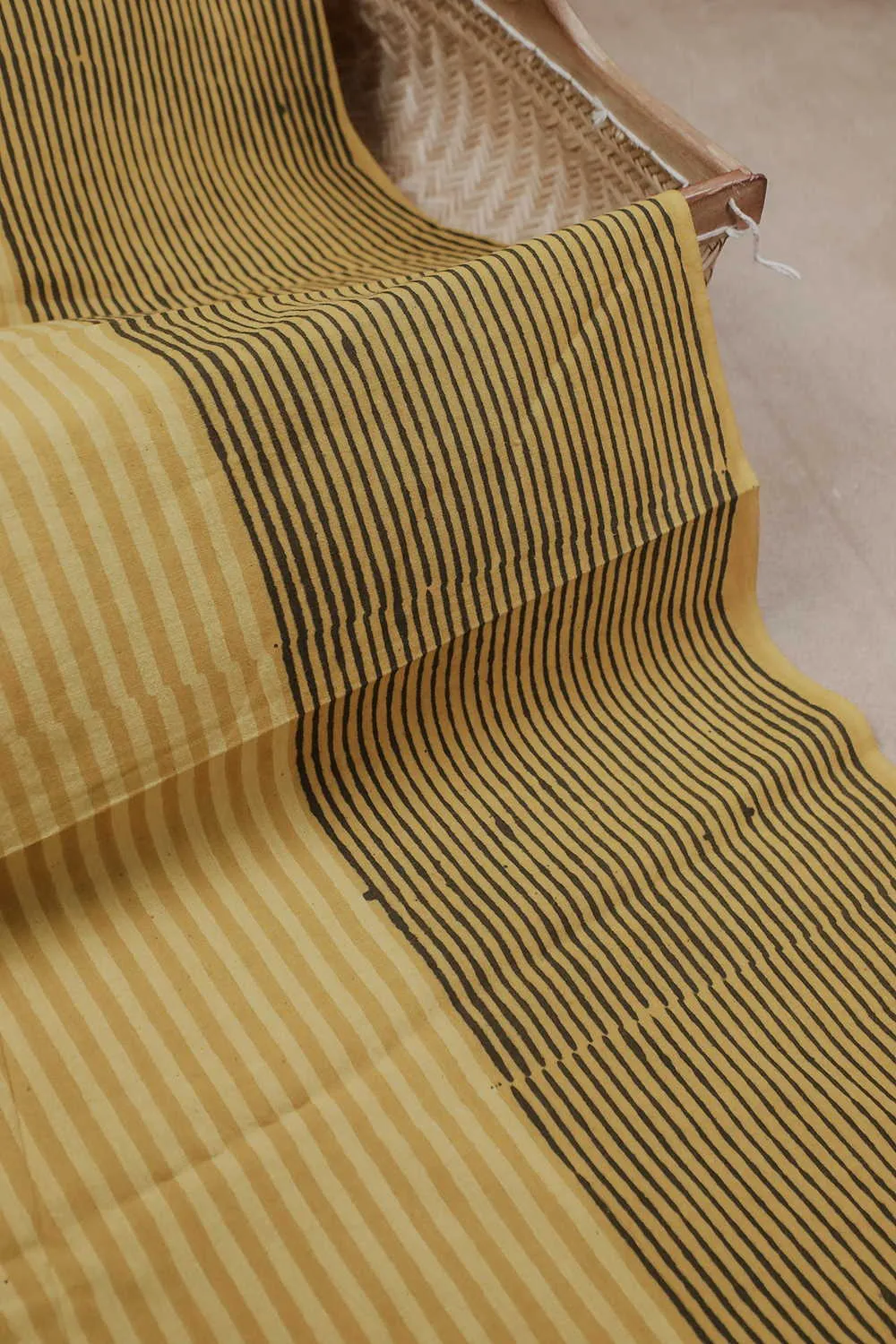 Patterned on Yellow Ajrak Cotton Fabric - 1.6m