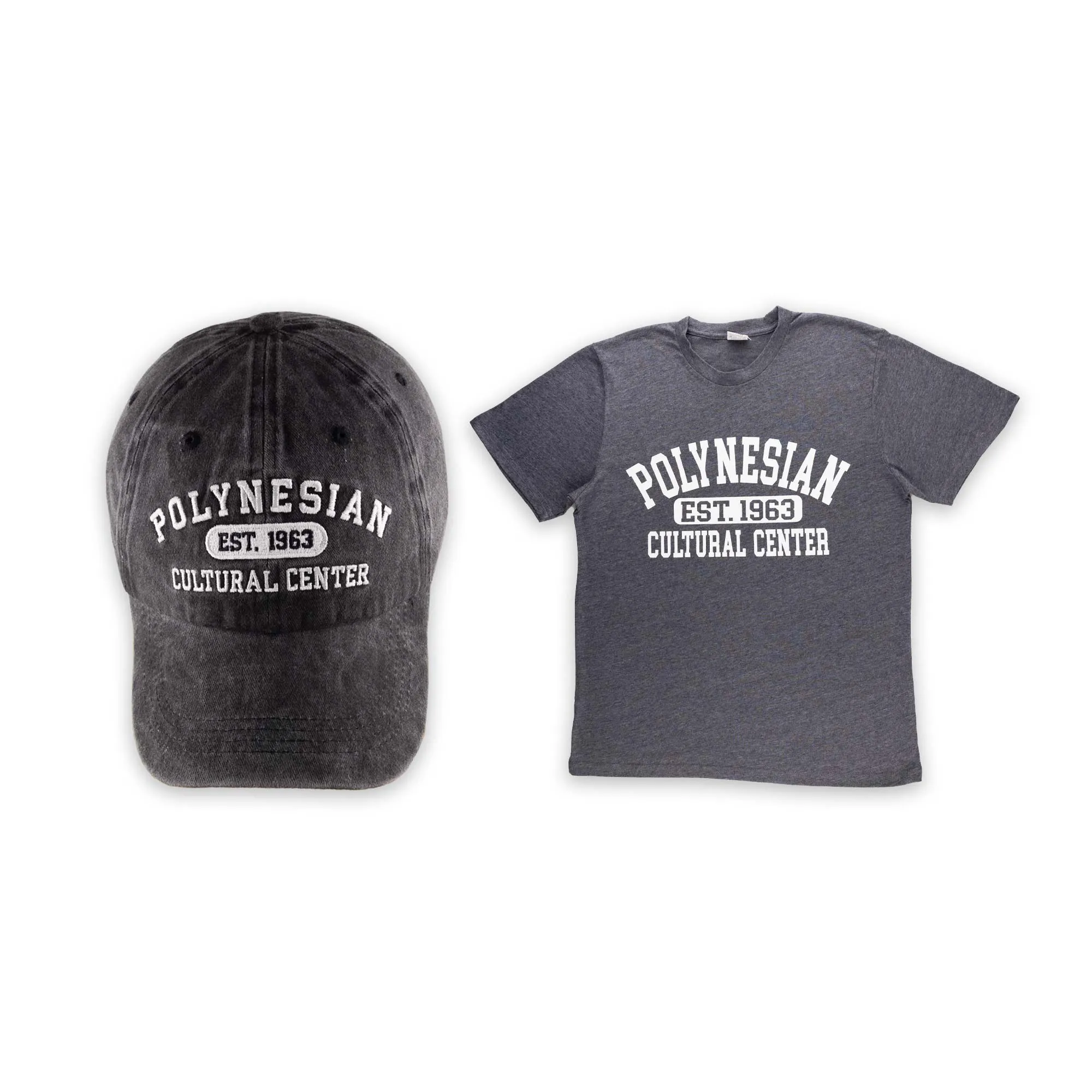 Polynesian Cultural Center "Established 1963" 2XL Cap & T-Shirt Set- Charcoal/Charcoal