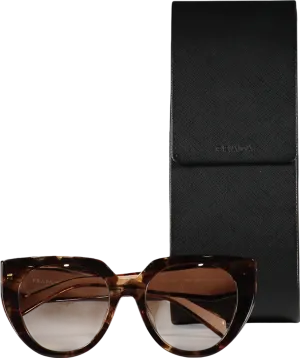 Prada Brown Caramel Tortoise-powder/brown Gradient Spr14w Logo Arm Sunglasses In Case