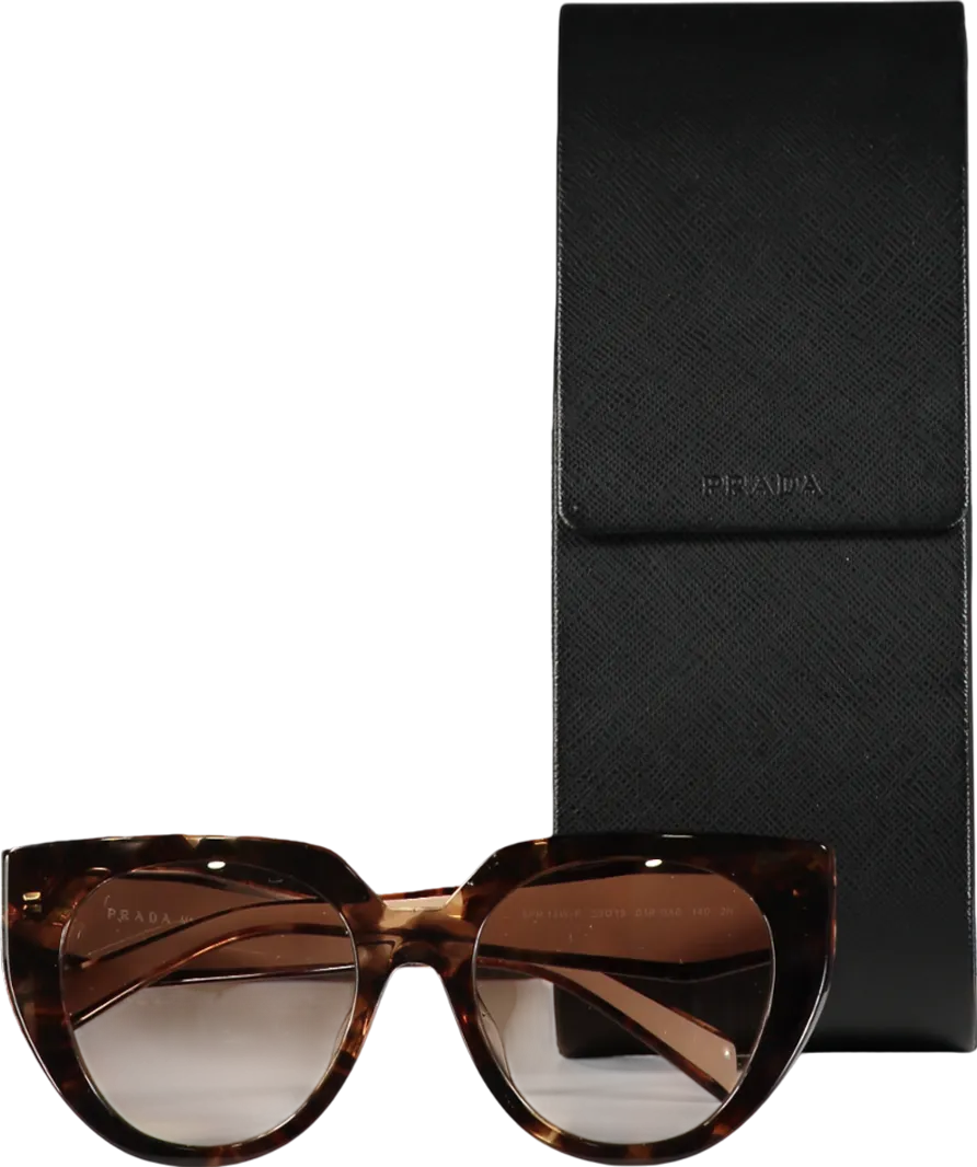 Prada Brown Caramel Tortoise-powder/brown Gradient Spr14w Logo Arm Sunglasses In Case