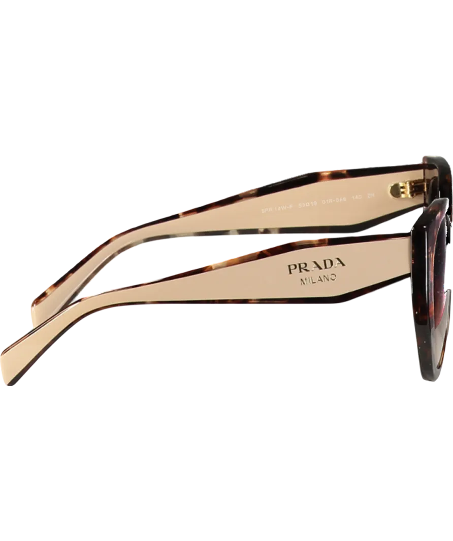 Prada Brown Caramel Tortoise-powder/brown Gradient Spr14w Logo Arm Sunglasses In Case