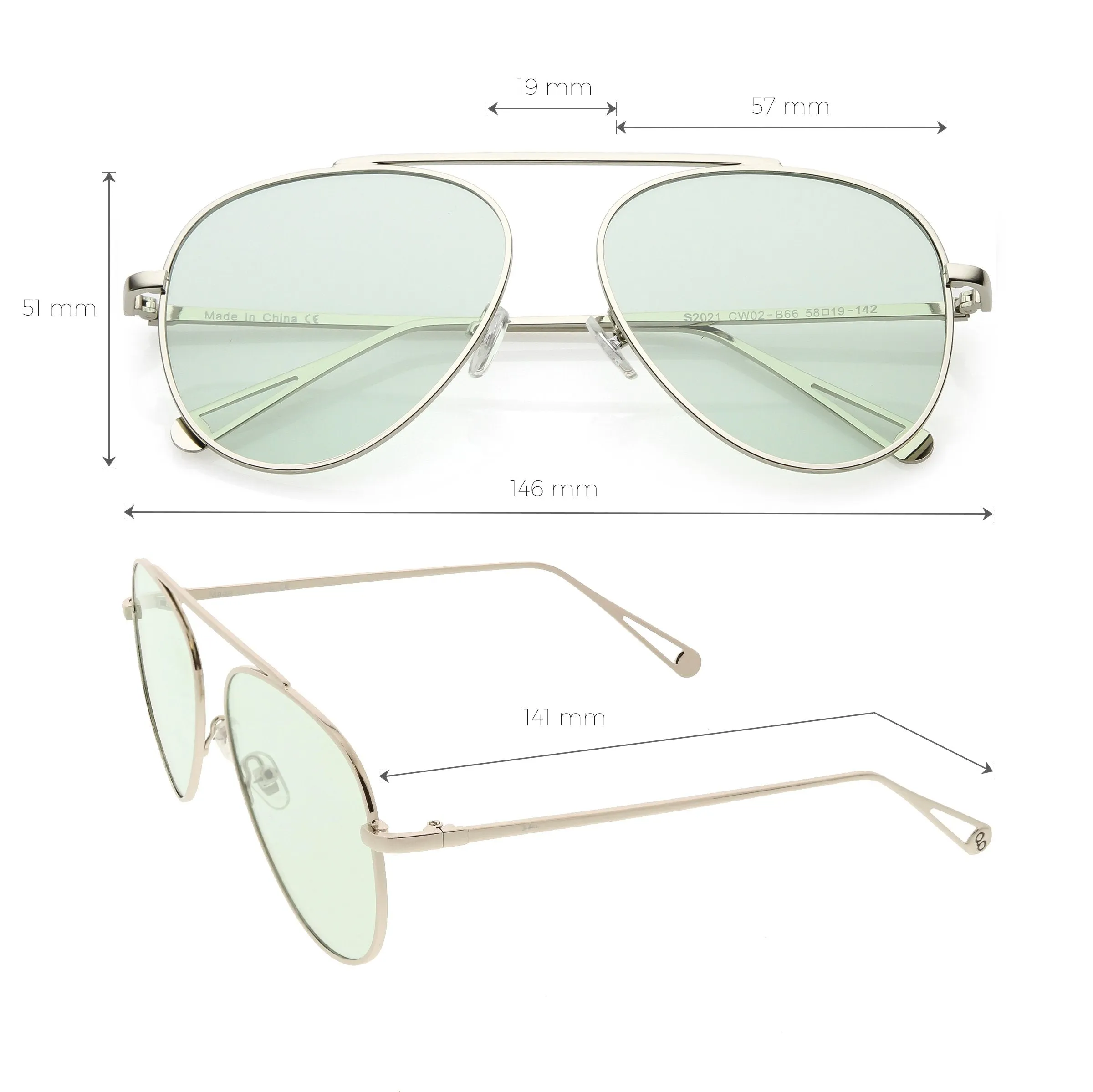 Premium Oversize Color Tone Flat Lens Metal Aviator Sunglasses C508