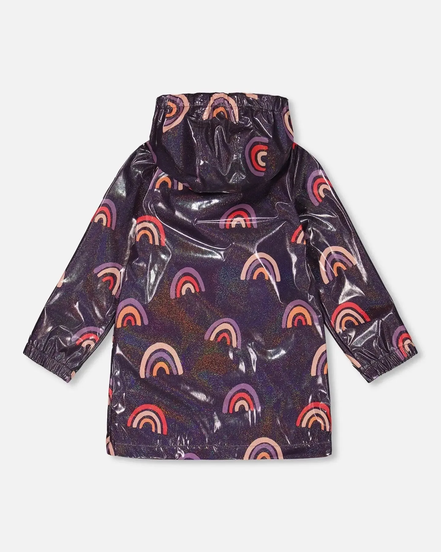Printed Rain Coat With Hat Rainbow On Shiny Background