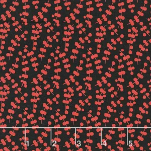 Red Alert - Dotted Stems Black Yardage