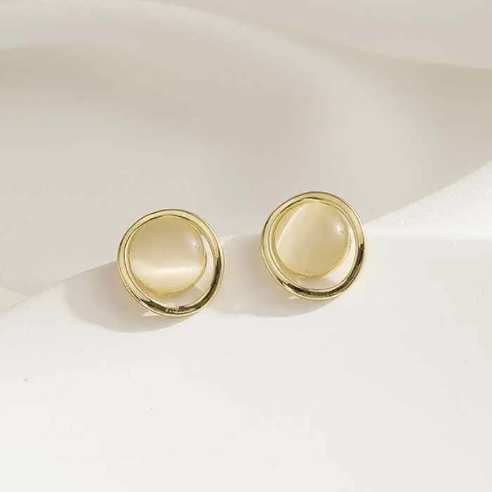 Round Beige Gold Dome Crystal Coil Clip On Earrings