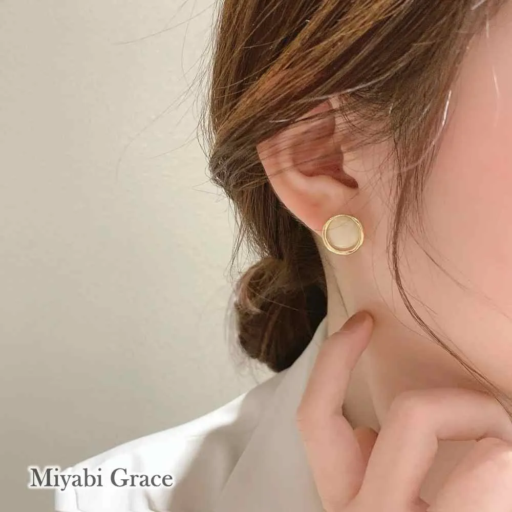 Round Beige Gold Dome Crystal Coil Clip On Earrings