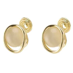 Round Beige Gold Dome Crystal Coil Clip On Earrings