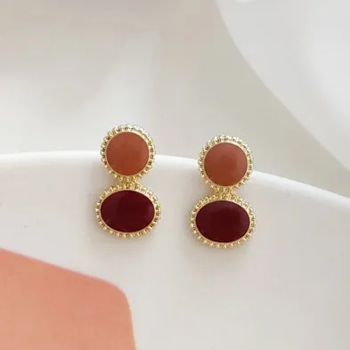 Round Brown Invisible Clip On Stud Earrings